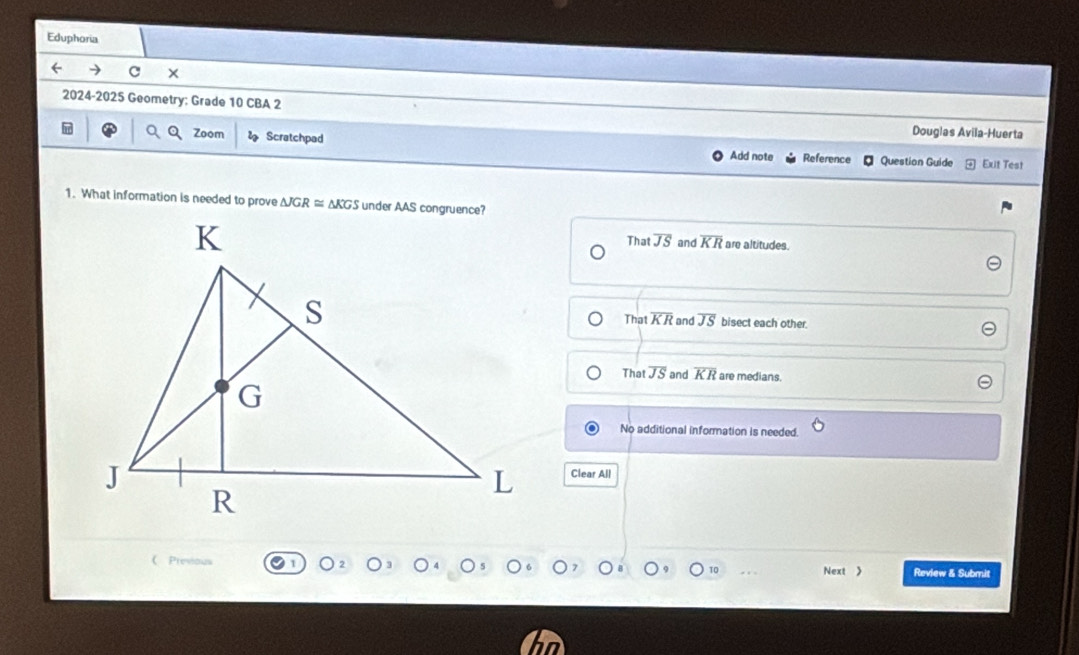 Solved: Eduphoria × 2024-2025 Geometry: Grade 10 CBA 2 Douglas Avila ...