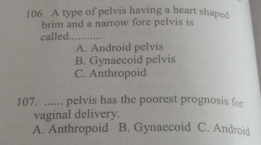 Solved: A type of pelvis having a heart shaped brim and a narrow fore ...