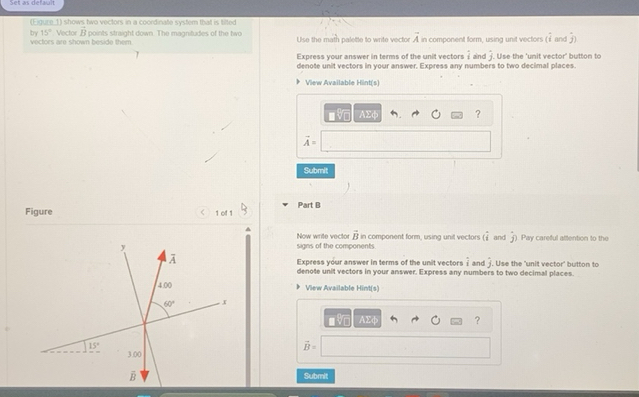 Solved: Set as defau (Eigure_1) shows two vectors in a coordinate ...