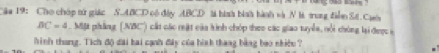 Cho chóp tử giác S. ABCD cô đây ABCD là hình bình bành và N là trung điễn St. Cuó
BC=4 Một phẳng (NBC') cát các mật cáa kinh chóp theo các giao tuyển, nổi thông lại được s 
hình thang. Tích độ đài bai cạnh đây của hình thang bằng bao nhiêu ?