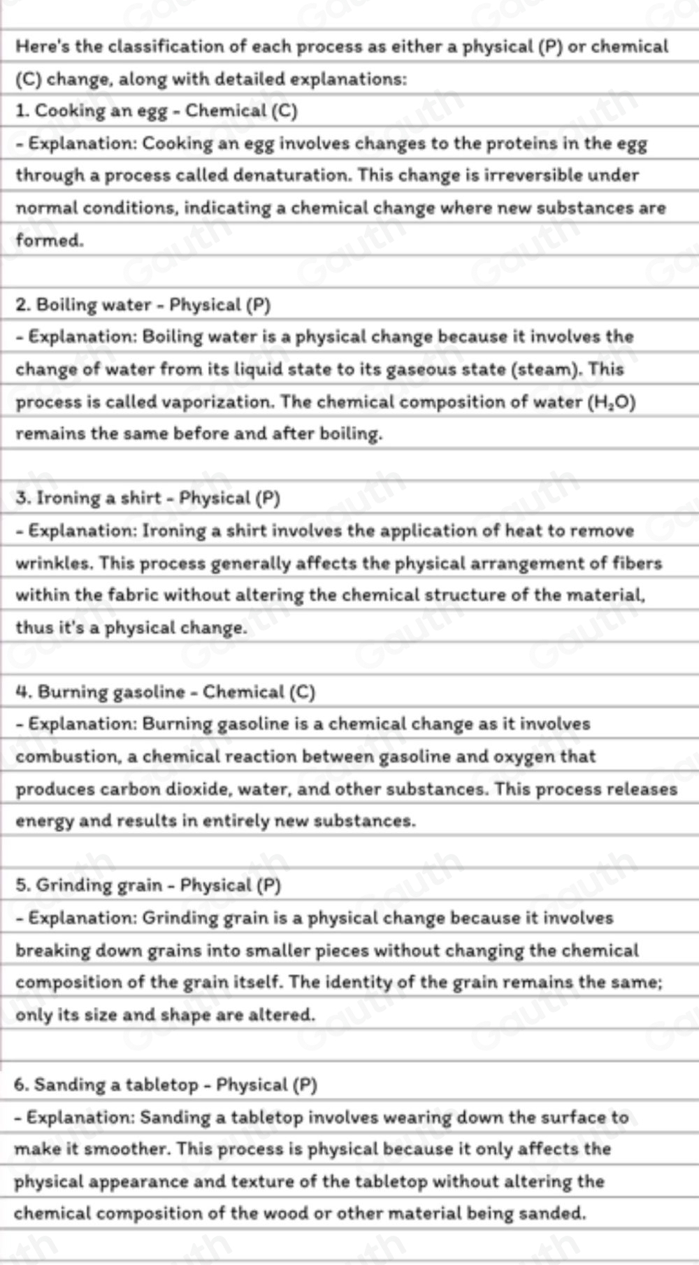 Solved: Classify each of the following as a physical (P) or a chemical ...