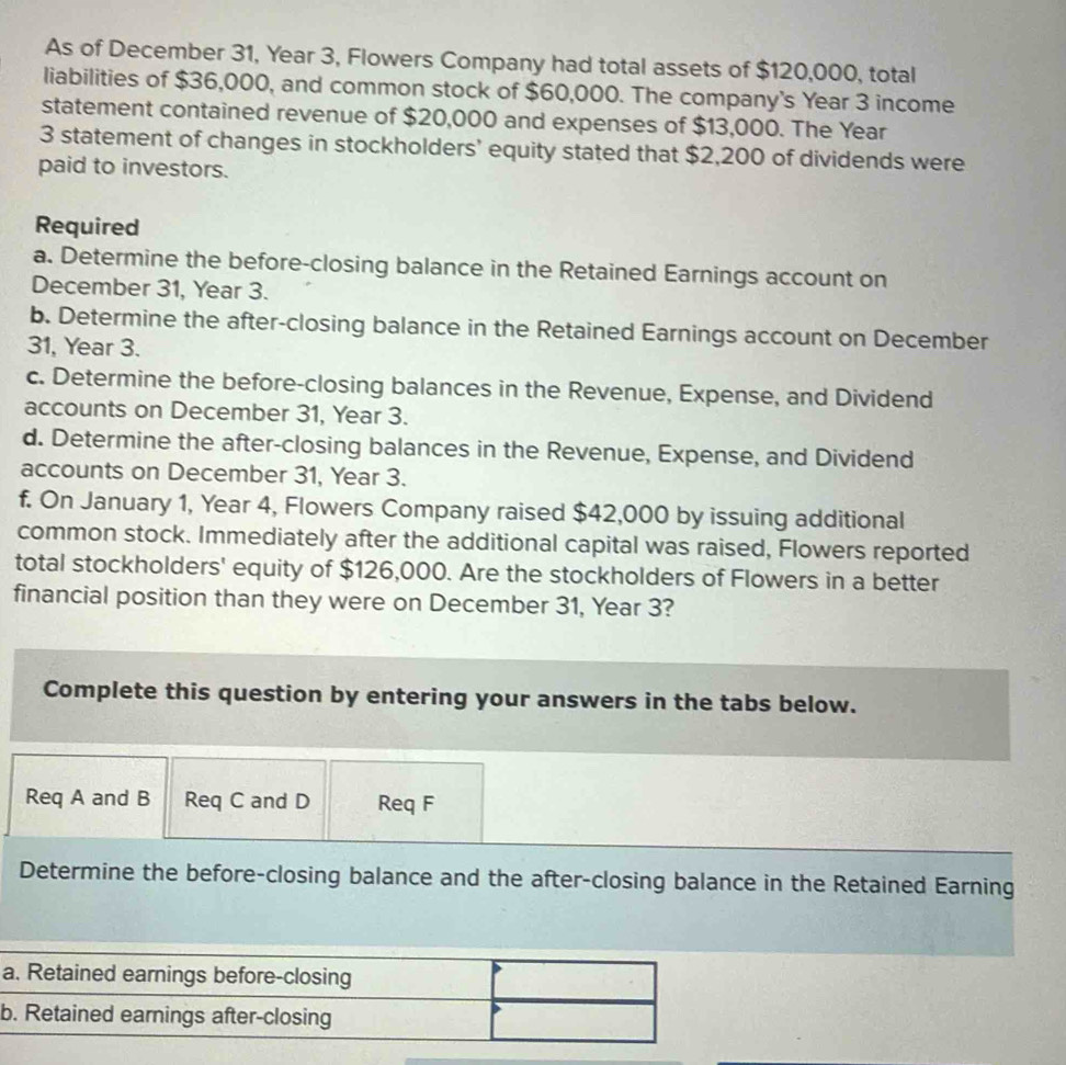 Solved: As of December 31, Year 3, Flowers Company had total assets of ...