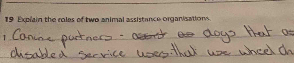 Explain the roles of two animal assistance organisations. 
1 
_ 
_ 
_