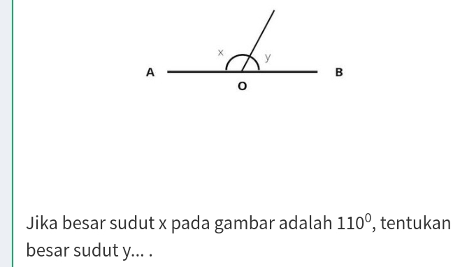 Jika besar sudut x pada gambar adalah 110° , tentukan 
besar sudut y... .