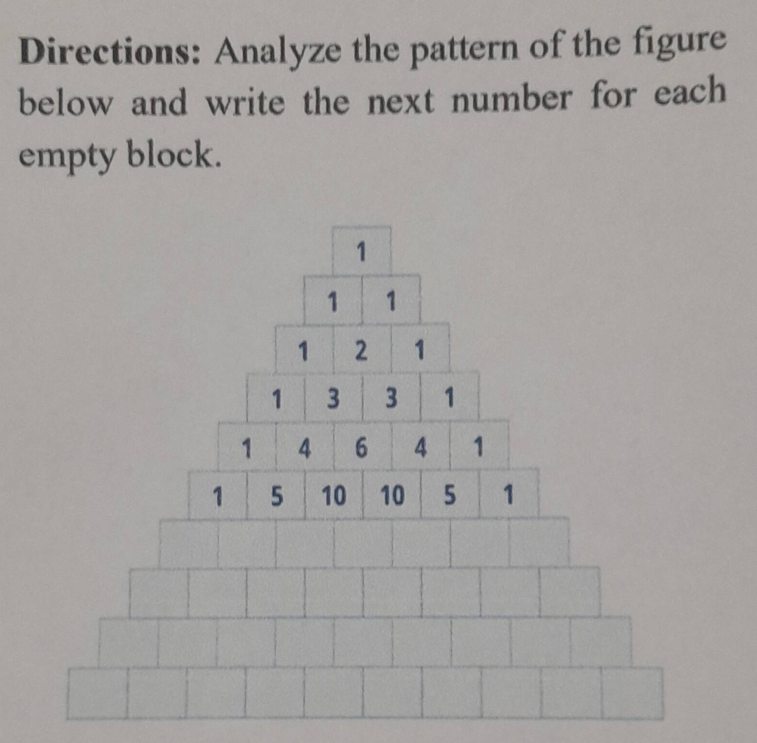 Solved: Directions: Analyze the pattern of the figure below and write ...