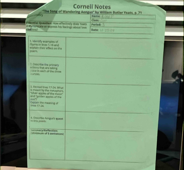 Cornell Notes 
'The Song of Wandering A