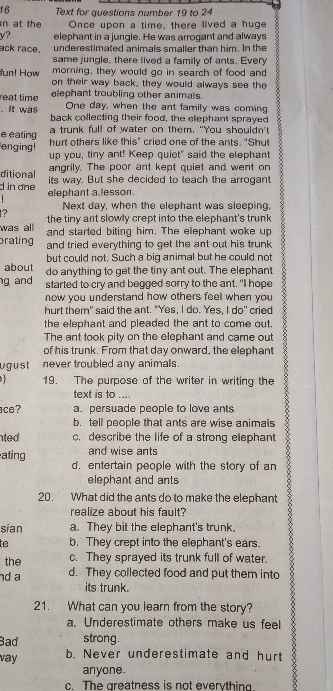 Telah dijawab:Text for questions number 19 to 24 in at the Once upon a ...