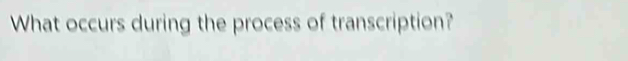 What occurs during the process of transcription?