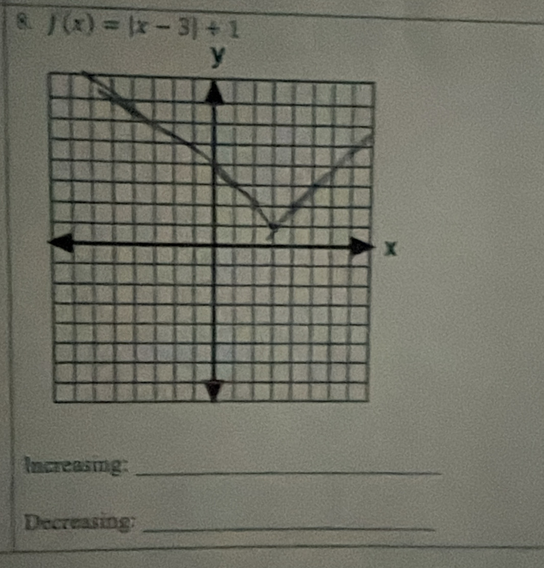 f(x)=|x-3|+1
Increasing:_ 
Decreasing:_