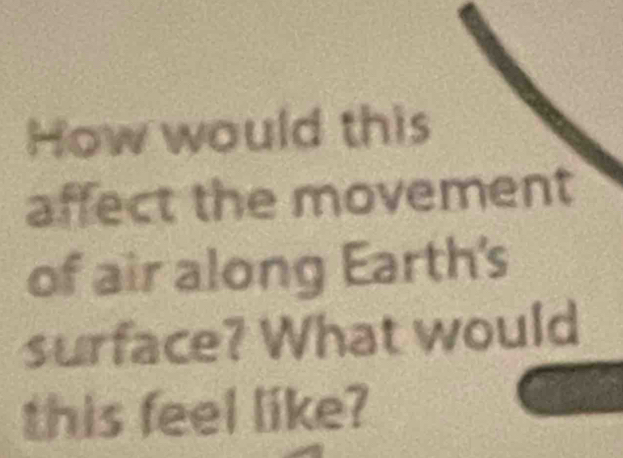 How would this 
affect the movement 
of air along Earth's 
surface? What would 
this feel like?