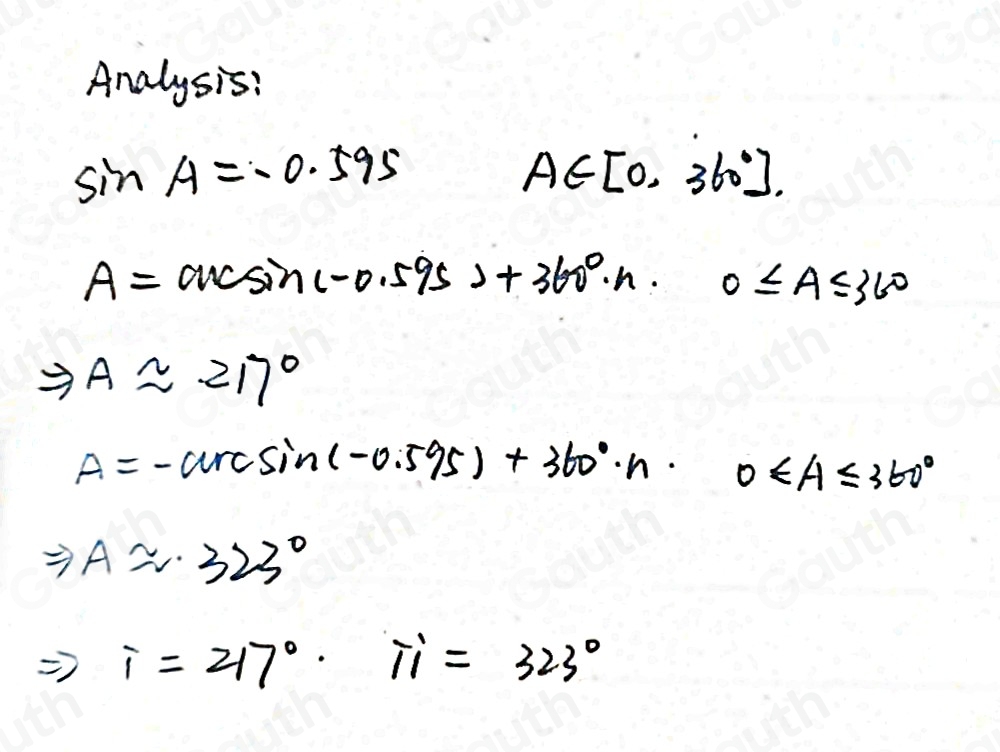 Solved: The solutions to the equation sin A=-0.595 over the domain 0°≤ ...