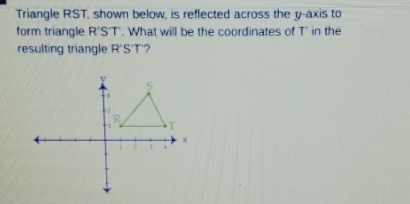 Solved: Triangle RST, shown below, is reflected across the y-axis to ...