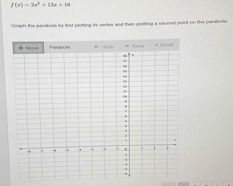 Solved: f(x)=2x^2+12x+16 Graph the parabola by first plotting its ...