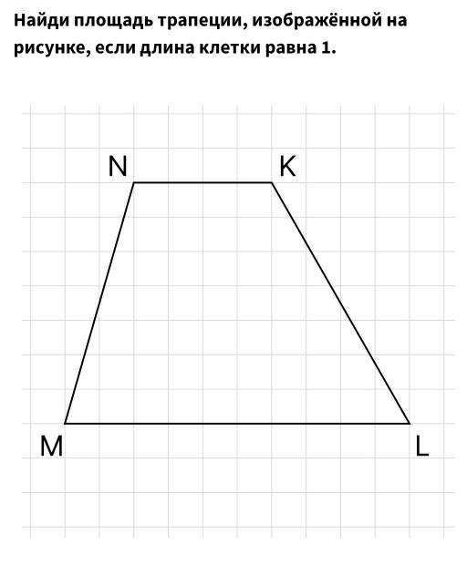 Найди πлοщадь τраπеции, изображённой на 
рисунке, если длина клетки равна 1.