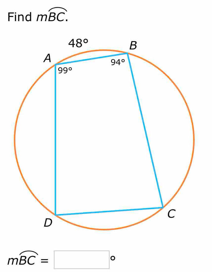 Find moverline BC.
moverline BC=□°