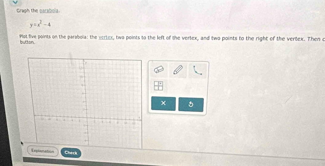 Solved: Graph the parabola. y=x^2-4 Plot five points on the parabola ...