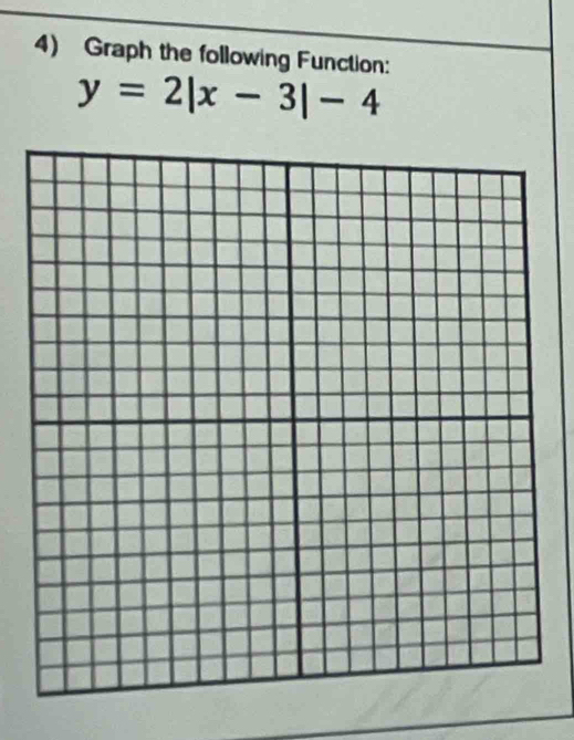 Graph the following Function:
y=2|x-3|-4