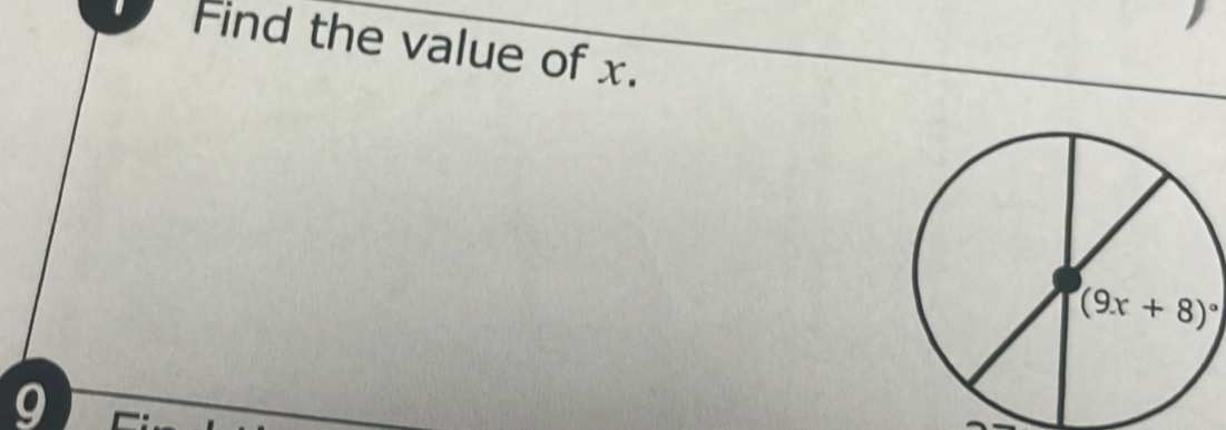 Find the value of x.
(9x+8)^circ 