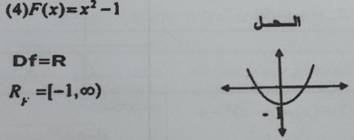 (4) F(x)=x^2-1
Df=R
R_F=[-1,∈fty )