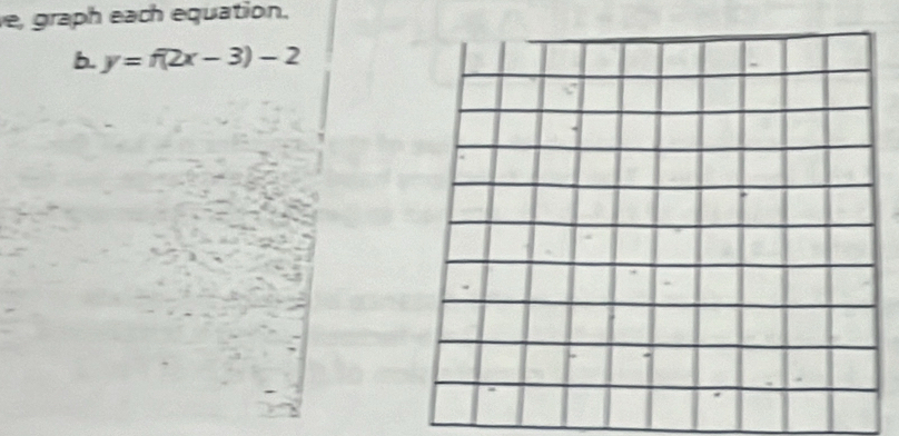 e, graph each equation. 
b. y=f(2x-3)-2