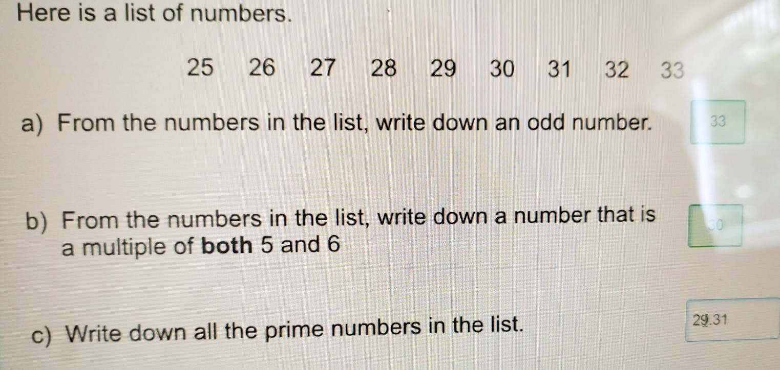 Solved: Here is a list of numbers. 25 26 27 28 29 30 31 32 33 a) From ...