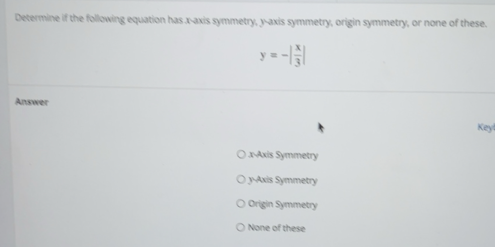Solved: Determine if the following equation has x-axis symmetry, y-axis ...
