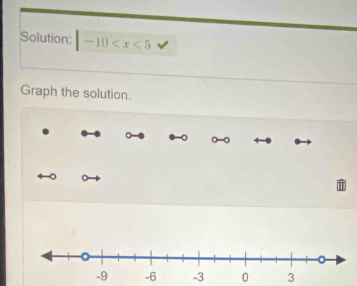 Solution: |-10
Graph the solution.