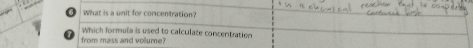 What is a unit for concentration? 
Which formula is used to calculate concentration 
from mass and volume?