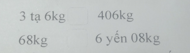 tạ 6kg 406kg
68kg 6 yến 08kg