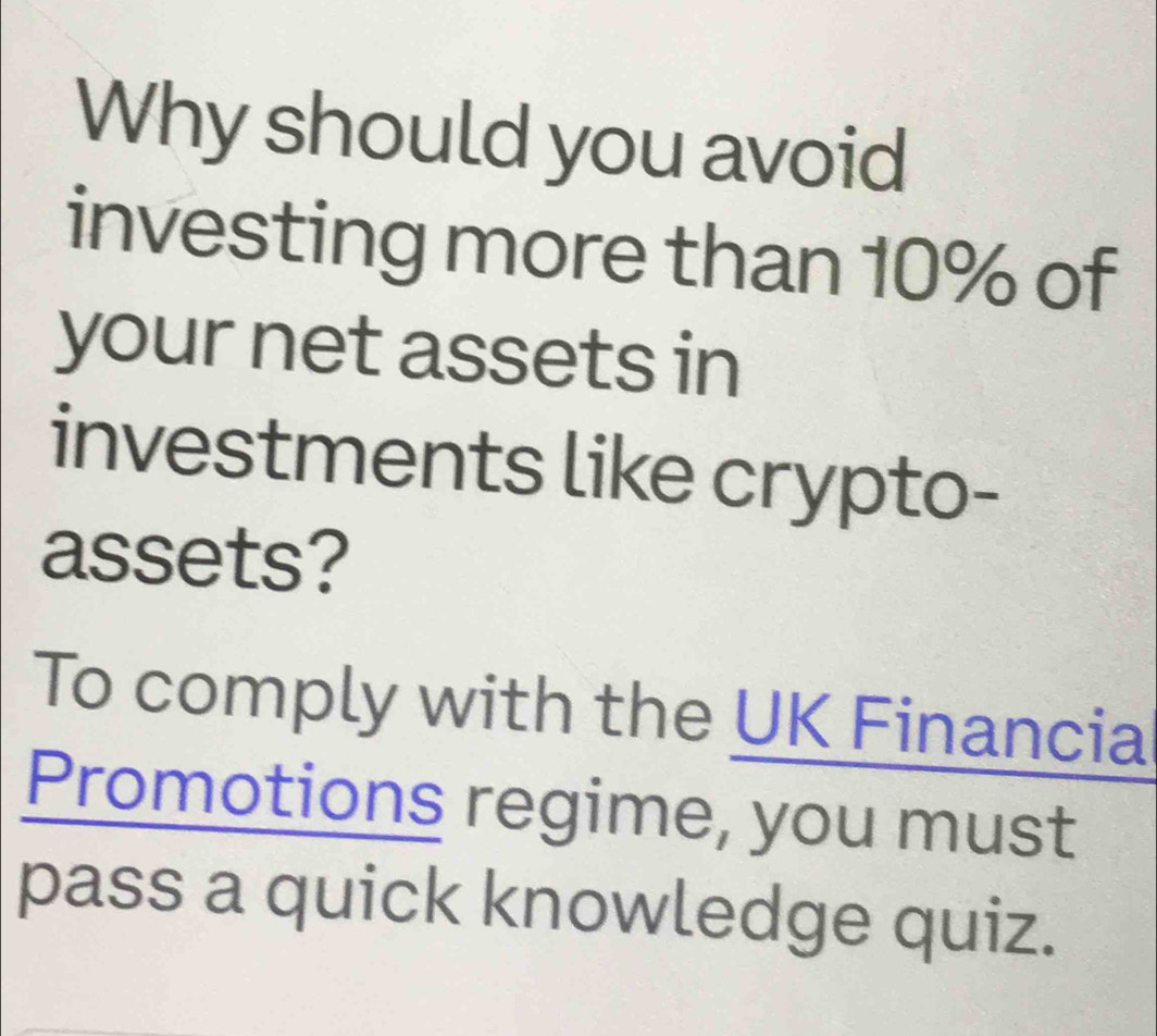 Solved: Why should you avoid investing more than 10% of your net assets in  investments like cry [Business]