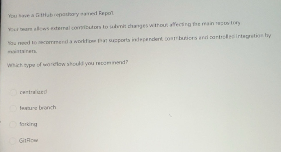 Solved: You have a GitHub repository named Repo1. Your team allows ...