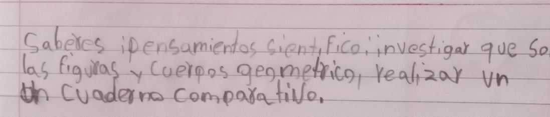 Saberes ipensamientos sientfico investigar que so 
las figurasy (uerpos geometrico, realizar un 
Cuaderno compara tivo,