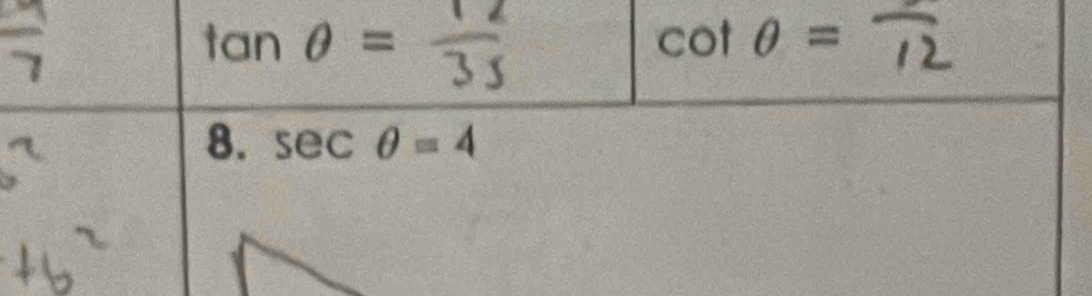 tan θ =
cot θ =
8. sec θ =4