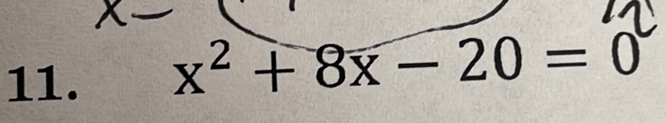 x² + 8x − 20 = 0