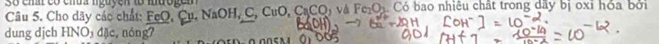 so chấ có chua nguyện to mưogem 
Câu 5. Cho dãy các chất: FeO, Cụ. Na OH, C, CuO, CaCO, vaFe_2O_3 Có bao nhiêu chất trong dãy bị oxi hóa bởi 
DH 
dung djch HNO_3du nóng7