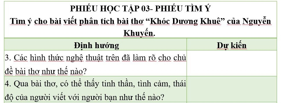 PHIÉU HỌC TẠP 03 - PHIÉU TÌM Ý