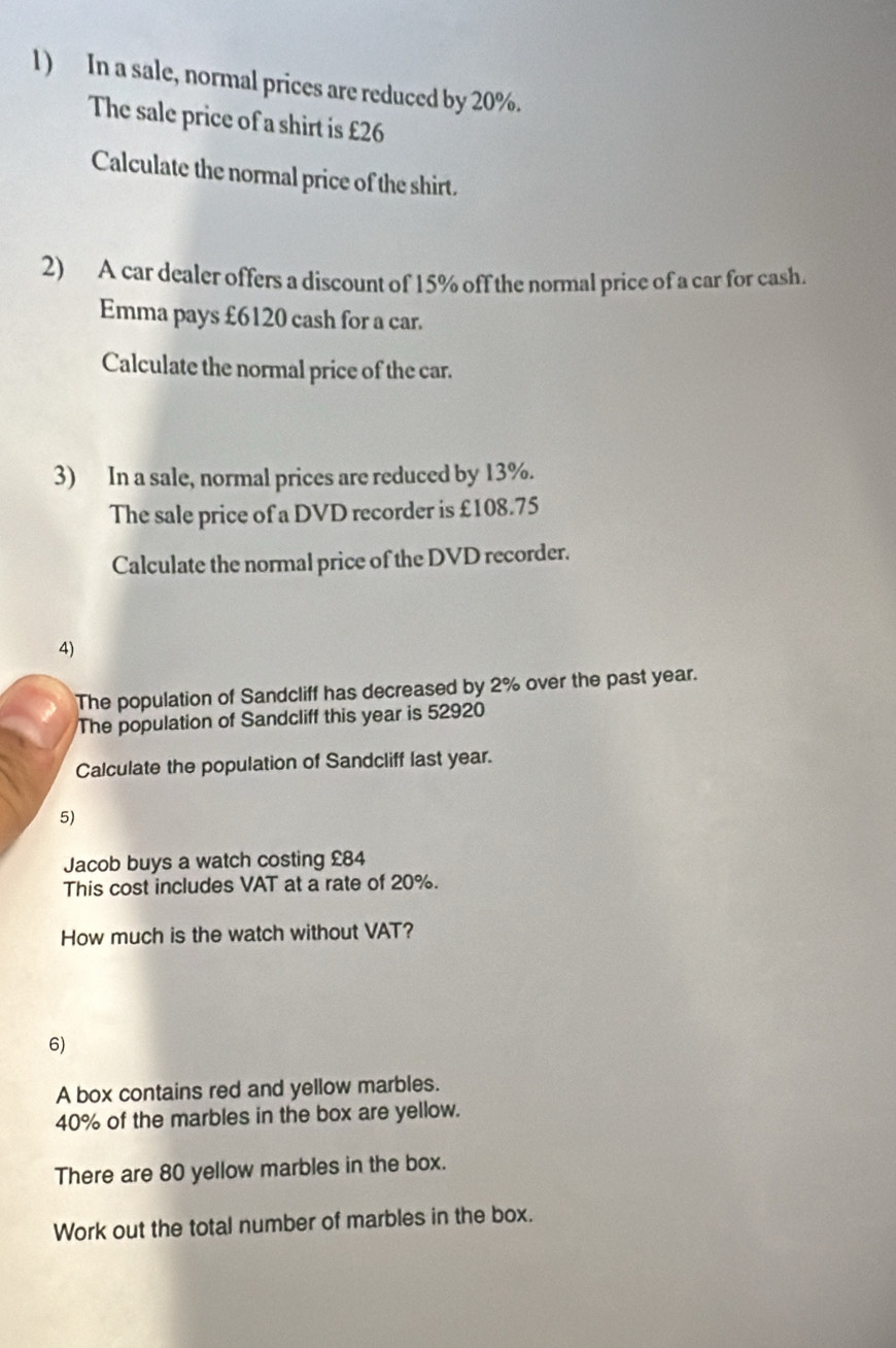 Solved: In a sale, normal prices are reduced by 20%. The sale price of ...
