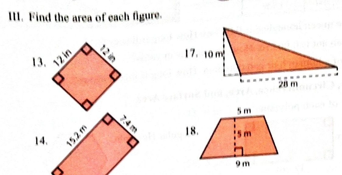 Find the area of each figure. 
13. 
14. 
18.