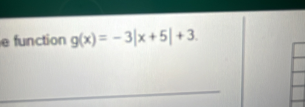 function g(x)=-3|x+5|+3.