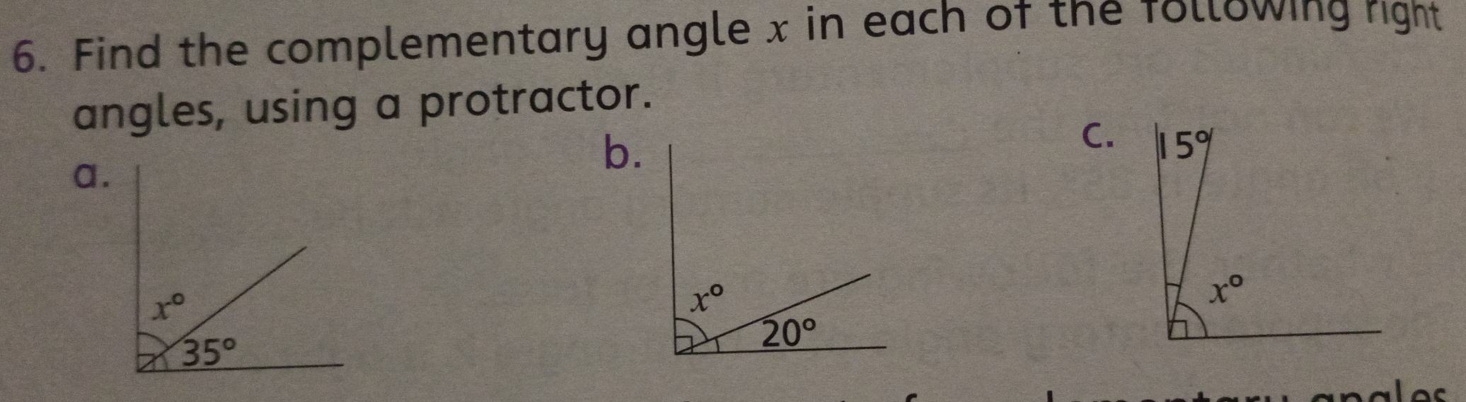 Solved: Find the complementary angle x in each of the following right ...