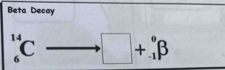 Beta Decay
_6^(14)C
· □ +_(-1)^0beta