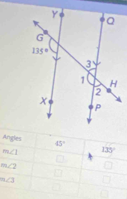 Angles 45° 135°
m∠ 1
m∠ 2
x_M^((circ))
m∠ 3