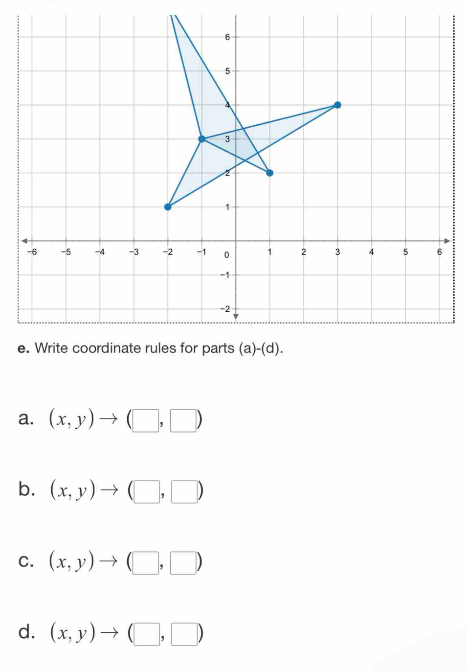 a. (x,y)to (□ ,□ )
b. (x,y)to (□ ,□ )
C. (x,y)to (□ ,□ )
d. (x,y)to (□ ,□ )