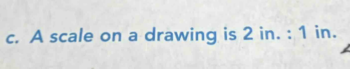 A scale on a drawing is 2in.:1 in.