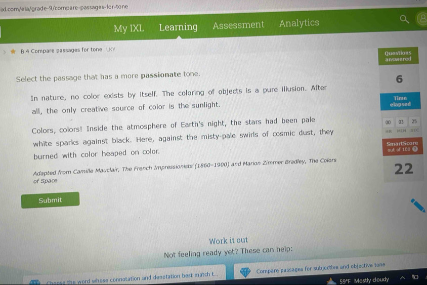 Solved: My IXL Learning Assessment Analytics B.4 Compare passages for ...