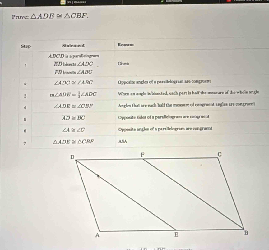 IXL | Quizze9
Prove: △ ADE≌ △ CBF.