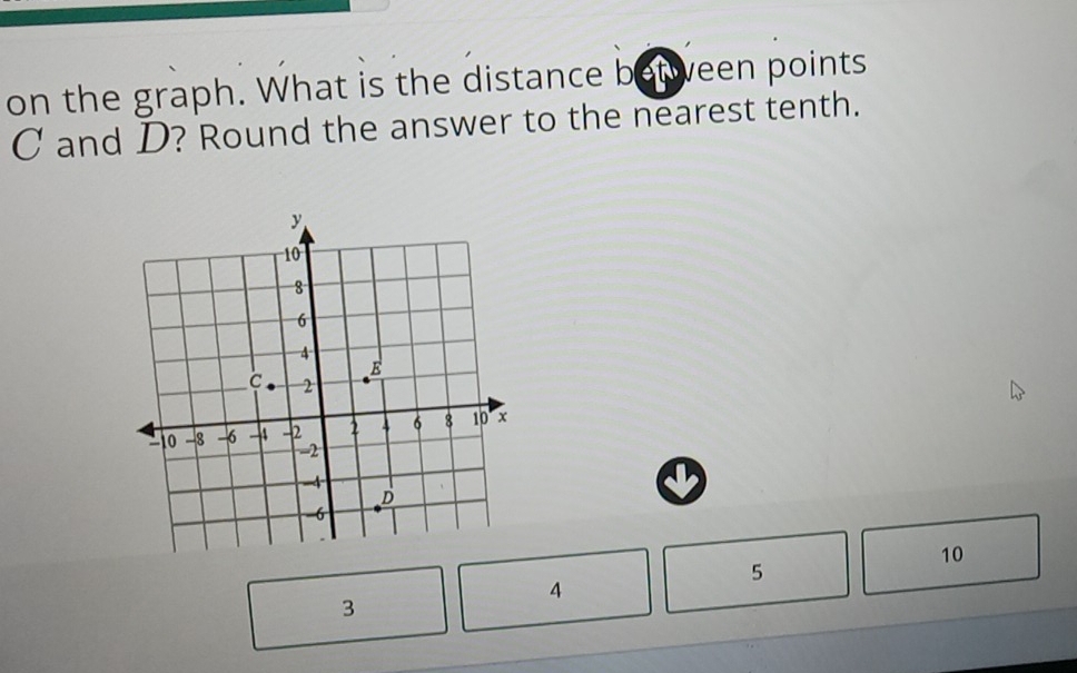 on the graph. What is the distance between points
C and D? Round the answer to the nearest tenth.
10
5
4
3