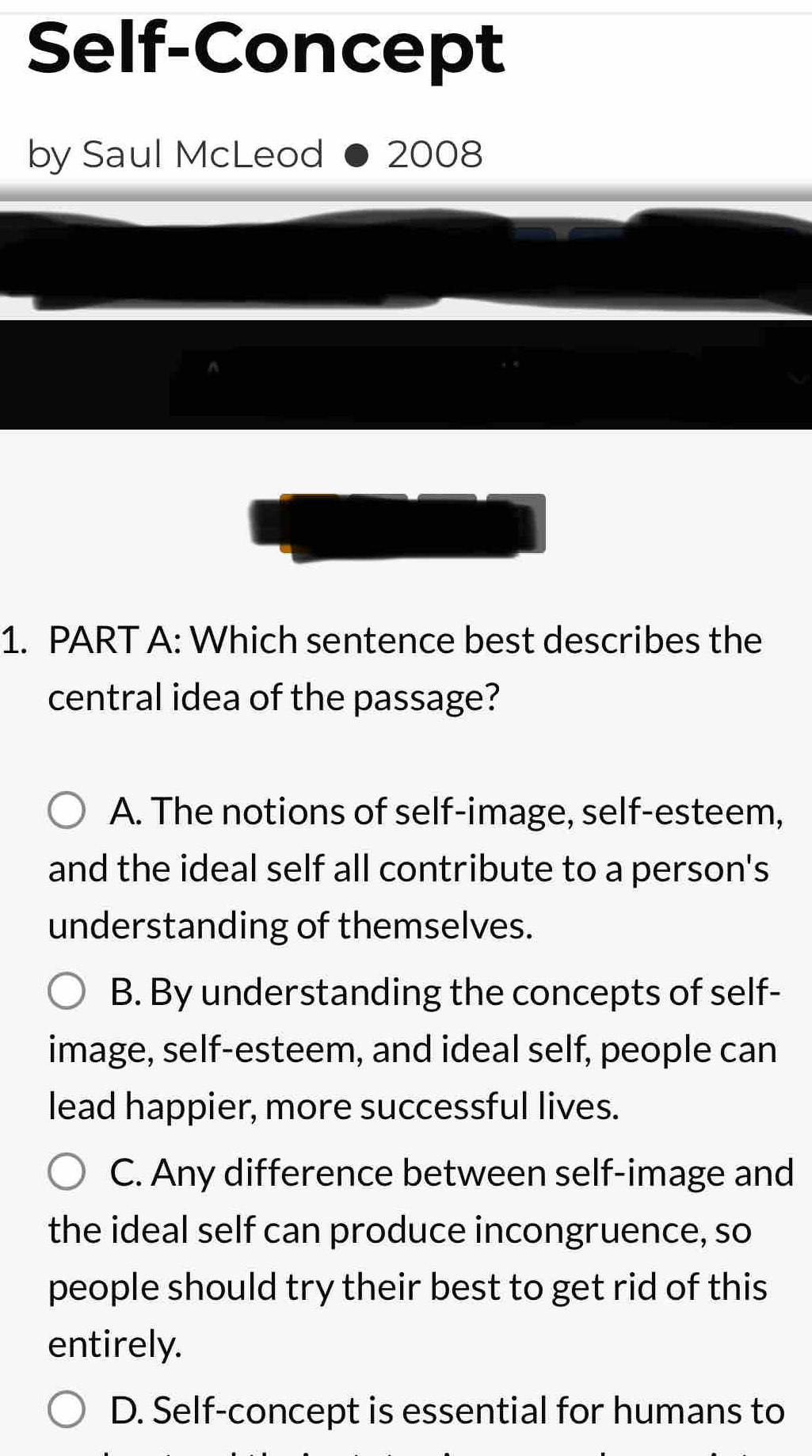 Solved: Self-Concept by Saul McLeod 2008 ^ 1. PART A: Which sentence ...