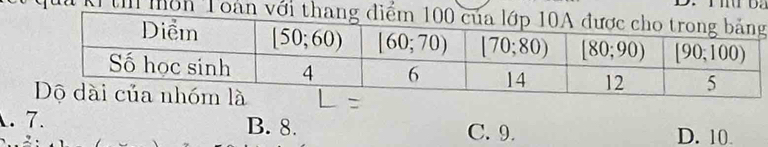 môn
. 7. B. 8. C.9. D. 10.
