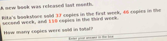 Solved: A new book was released last month. Rita's bookstore sold 37 ...